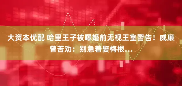 大资本优配 哈里王子被曝婚前无视王室警告！威廉曾苦劝：别急着娶梅根…
